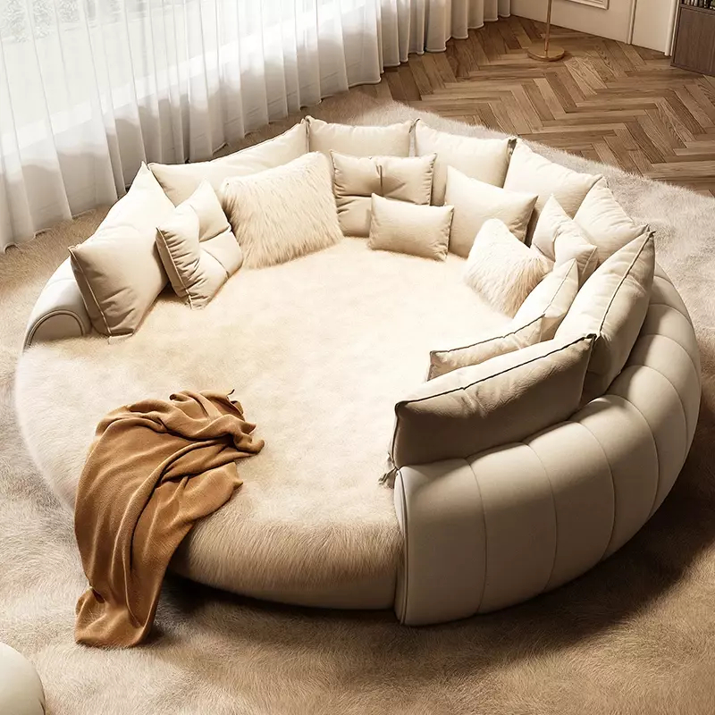 سرير (4) سرير غرفة نوم بتصميم دائري