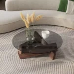 ⁦طاولة قهوة دائرية خشبية بتصميم مودرن⁩ - الصورة ⁦7⁩