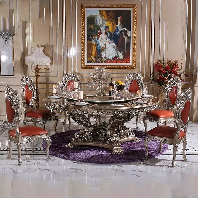 طاولة طعام كلاسيك طاولة طعام كلاسيك دائرية خشب بتصميم ملكي