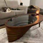 ⁦طاولة قهوة خشب على شكل بيضاوي⁩ - الصورة ⁦4⁩
