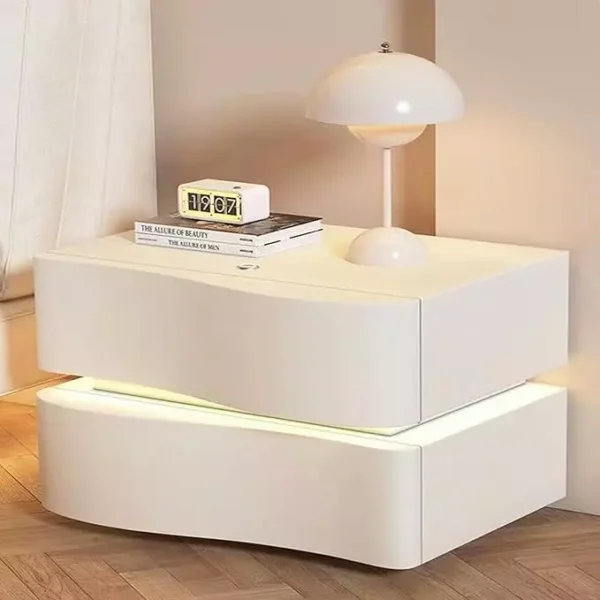 طاولة سرير درجين ابيض